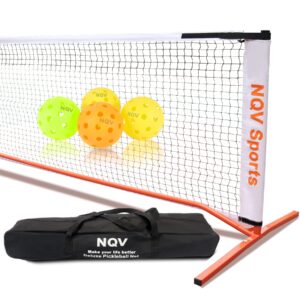 nqv pickleball net,22ft full court size regulation pickleball net portable outdoor backyard driveway indoor+weather resistant metal frame stand+4 pickleballs+ duffle bag+ chalks