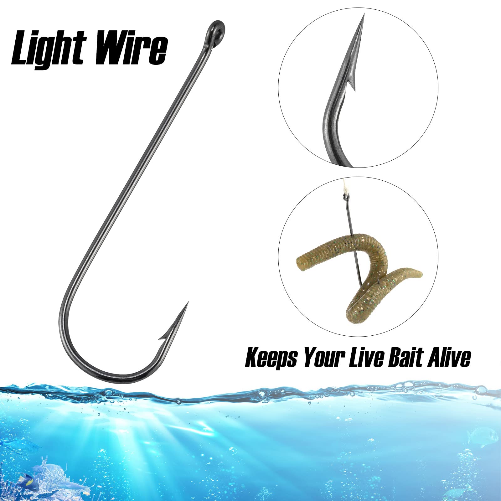 Dr.Fish 100 Pack Aberdeen Hooks Offset Hooks Live Bait Hooks Light Wire Fishing Hooks High Carbon Steel Freshwater Fishing Tackle for Trout Bass Catfish