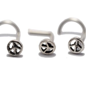 Nose Stud,Peace Sign Nose Stud Sterling Silver Nose Stud/Nose Screw, Jewelry Nose Stud, Body Piercing Jewelry, Nose Piercing (18g Right Screw)