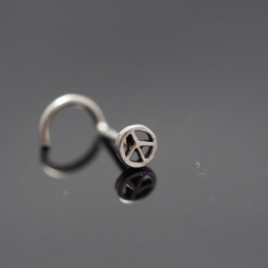 Nose Stud,Peace Sign Nose Stud Sterling Silver Nose Stud/Nose Screw, Jewelry Nose Stud, Body Piercing Jewelry, Nose Piercing (18g Right Screw)