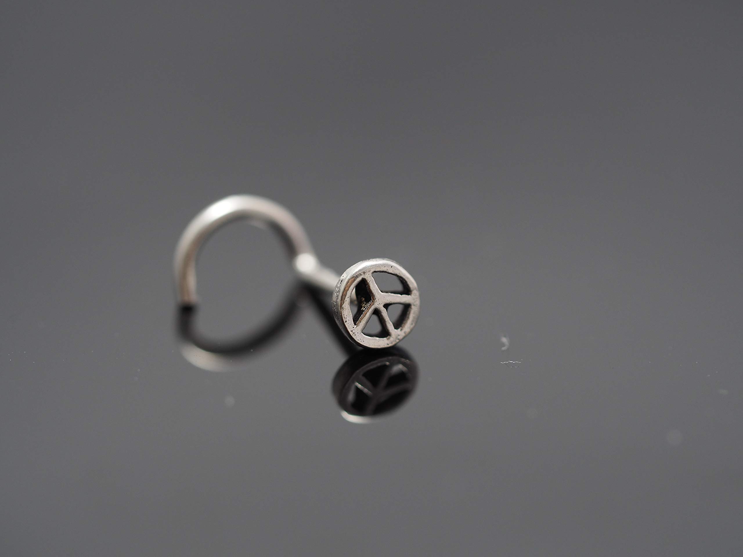 Nose Stud,Peace Sign Nose Stud Sterling Silver Nose Stud/Nose Screw, Jewelry Nose Stud, Body Piercing Jewelry, Nose Piercing (18g Right Screw)