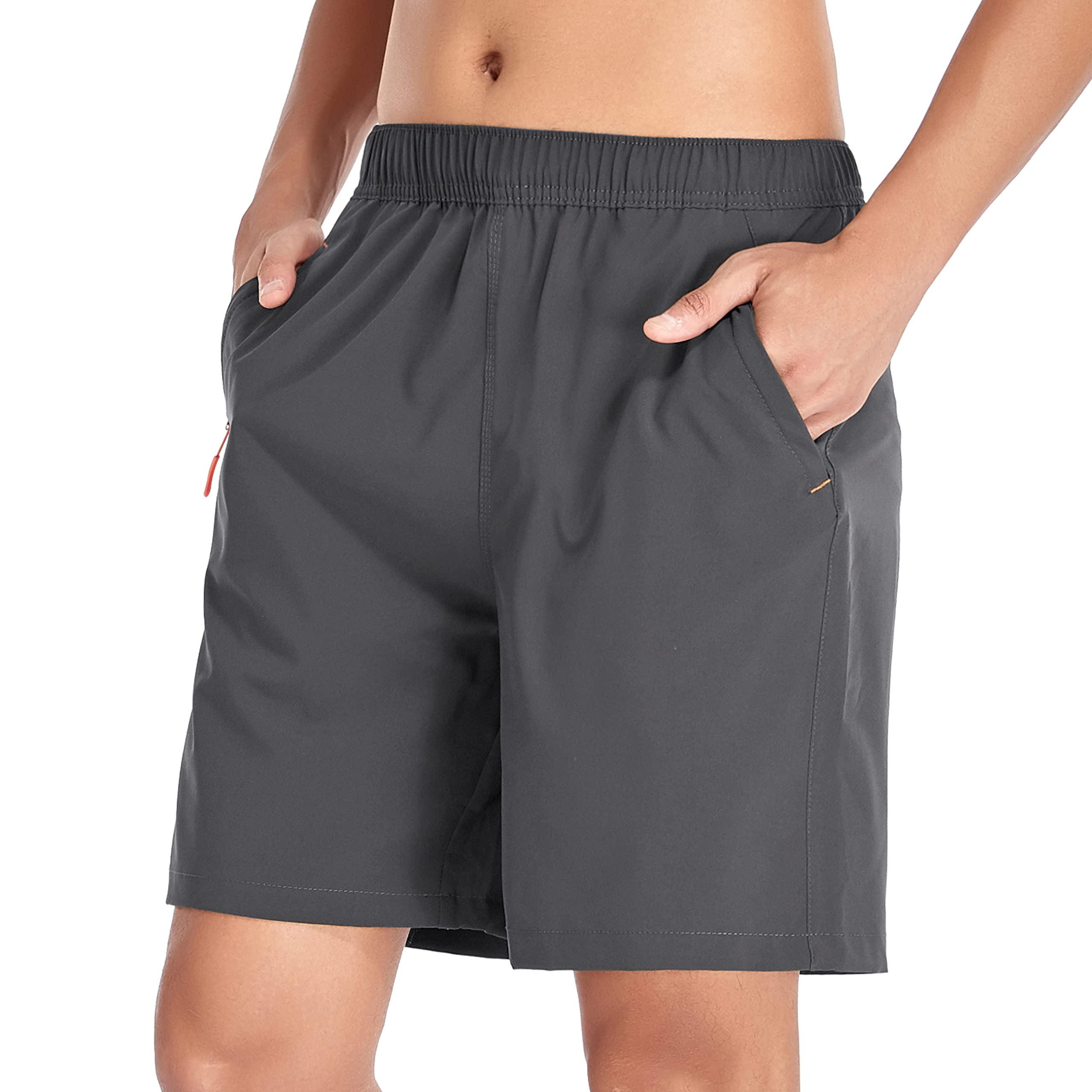 Selovzz Mens Shorts Casual 7 Inch Inseam Workout Athletic Quick Dry Lightwight Running Performance Short with Zipper Pockets (Dark Grey, US 3XL)