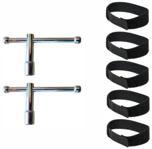 alesis assembly rack tool 2 pack - sliding bar drum head tuning key and silverline audio 5 pack drum cable wrap bundle