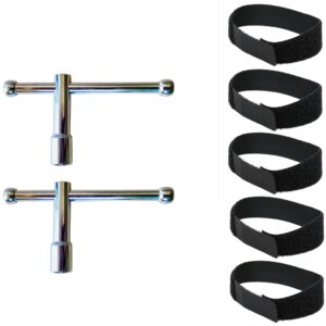 Alesis Assembly Rack Tool 2 Pack - Sliding Bar Drum Head Tuning Key and Silverline Audio 5 Pack Drum Cable Wrap Bundle