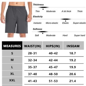 Selovzz Mens Shorts Casual 7 Inch Inseam Workout Athletic Quick Dry Lightwight Running Performance Short with Zipper Pockets (Dark Grey, US 3XL)