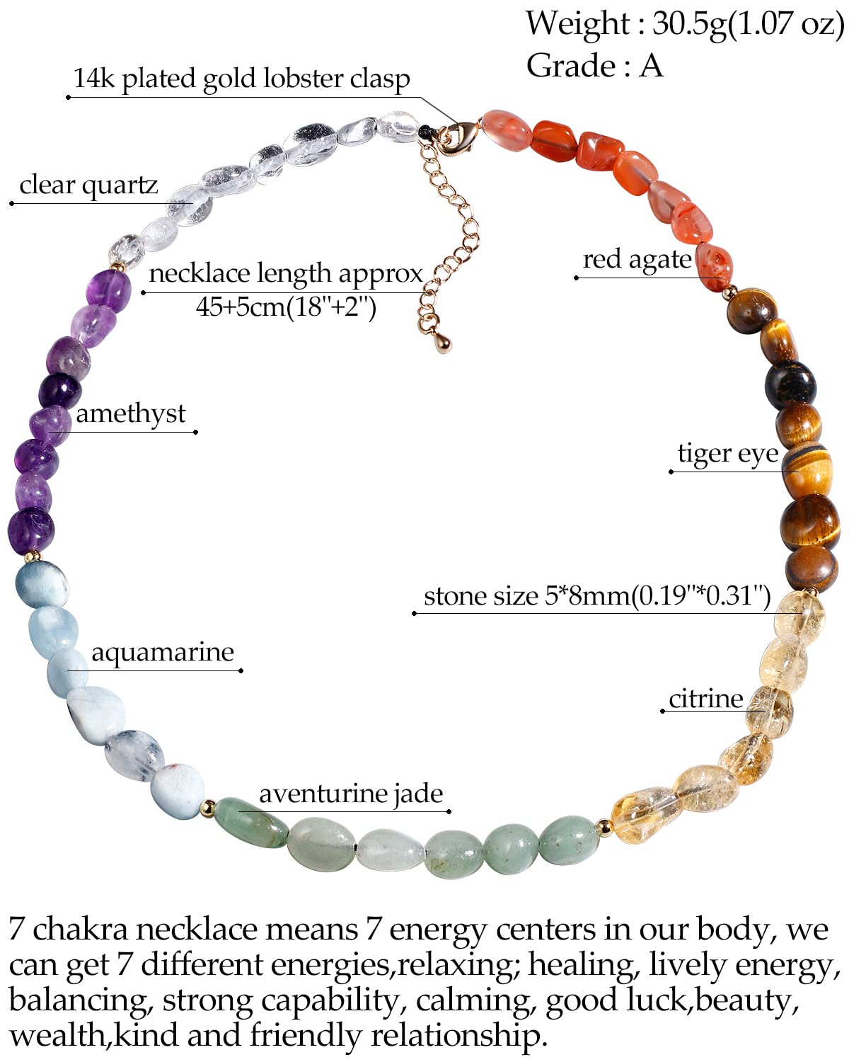 Jewever 7 Chakra Necklaces for Women Crystals and Gemstones Irregular Quartz Stones Balance Yoga Meditation Healing Crystal Necklace