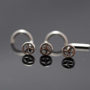 Nose Stud,Peace Sign Nose Stud Sterling Silver Nose Stud/Nose Screw, Jewelry Nose Stud, Body Piercing Jewelry, Nose Piercing (18g Right Screw)