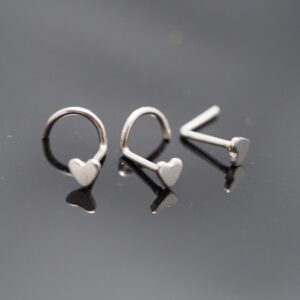 18,20 gauge Mini heart Nose Stud ,925 Sterling Silver,Tiny Heart Nose Stud / nose screw, Body Piercing Jewelry, Silver Nose ring (18g Left Screw)