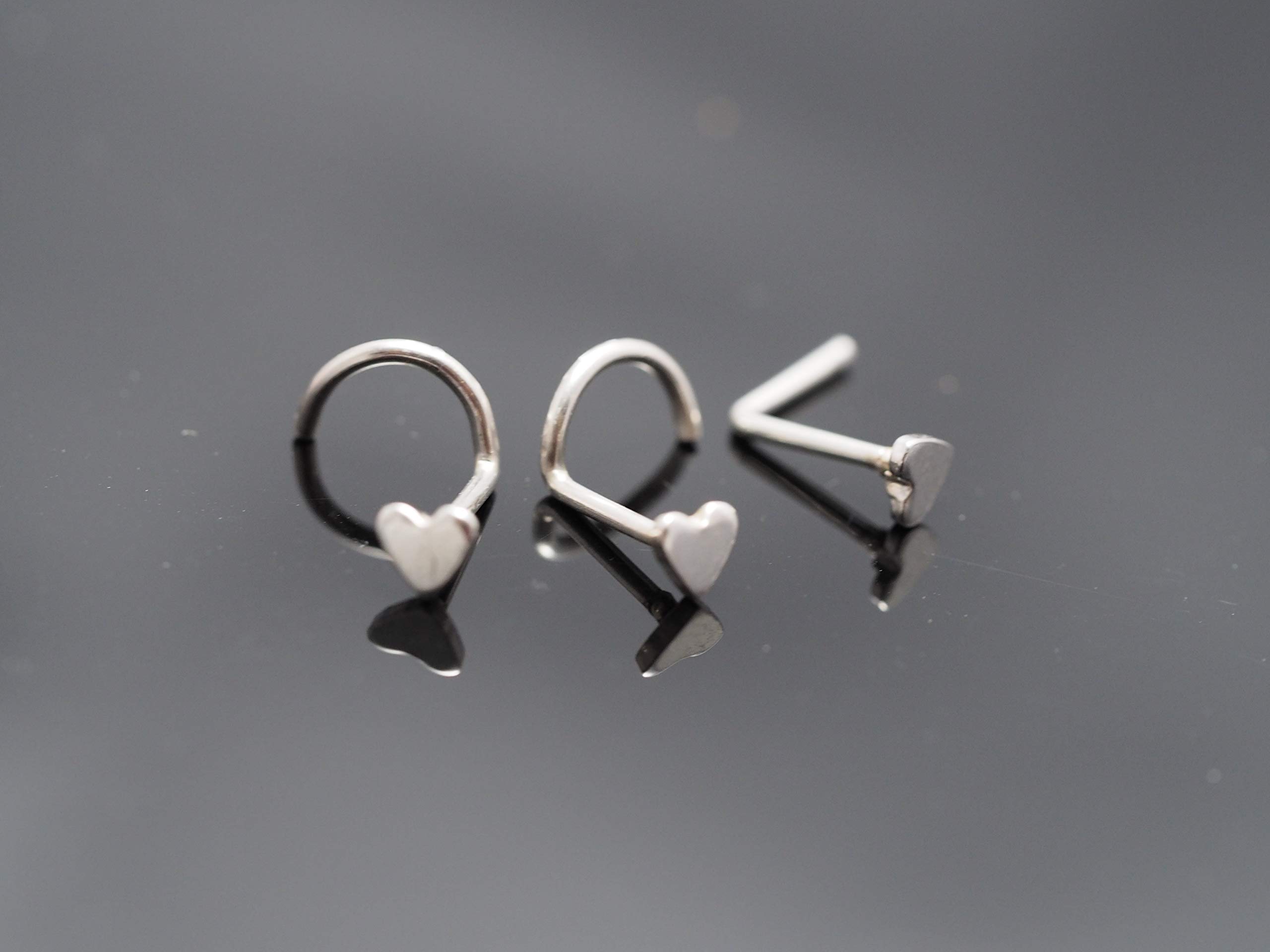 18,20 gauge Mini heart Nose Stud ,925 Sterling Silver,Tiny Heart Nose Stud / nose screw, Body Piercing Jewelry, Silver Nose ring (18g Left Screw)