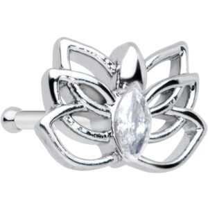 body candy womens 20g steel nose ring clear accent lotus flower nose stud nose bone body piercing jewelry 1/4"