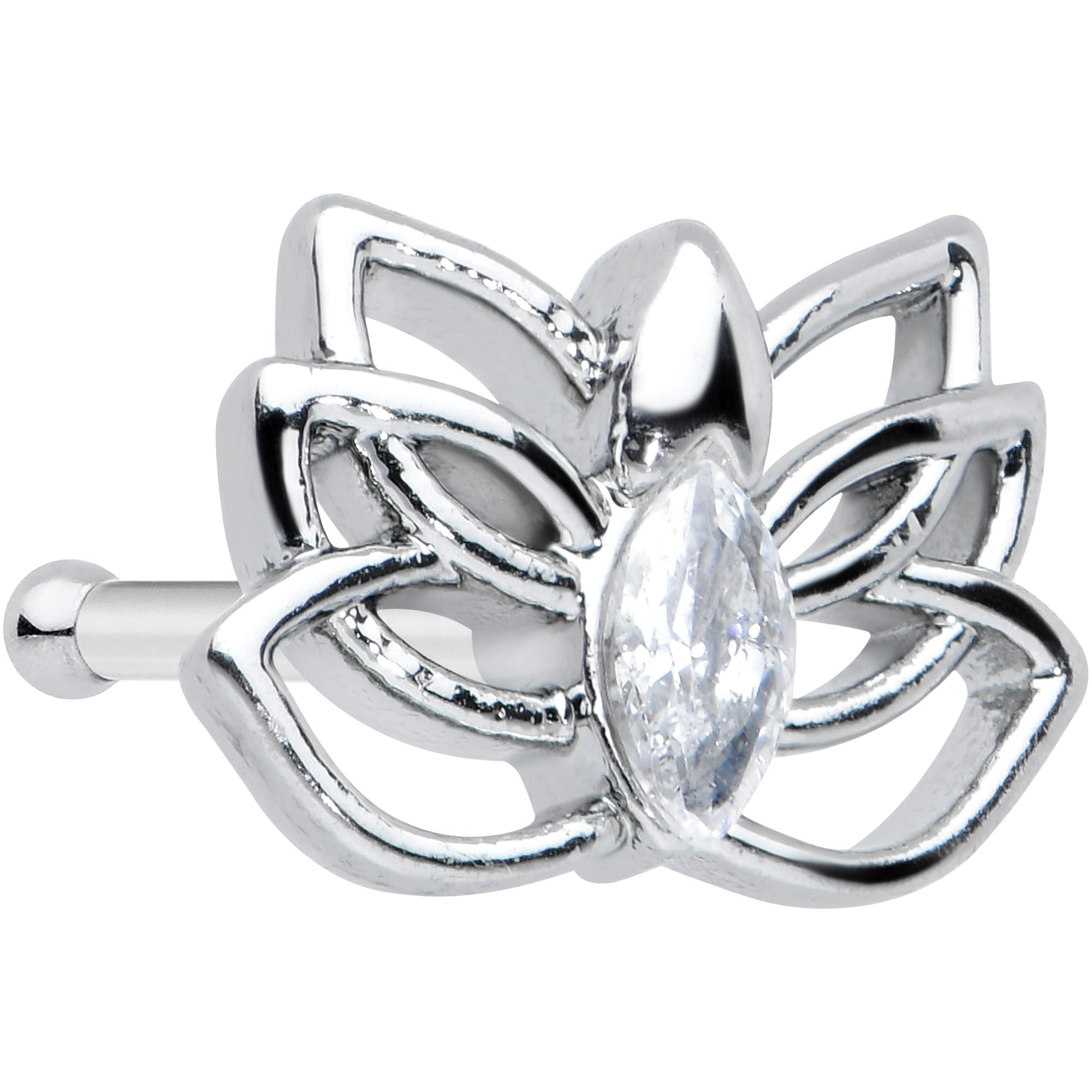 Body Candy Womens 20G Steel Nose Ring Clear Accent Lotus Flower Nose Stud Nose Bone Body Piercing Jewelry 1/4"