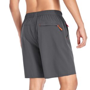 Selovzz Mens Shorts Casual 7 Inch Inseam Workout Athletic Quick Dry Lightwight Running Performance Short with Zipper Pockets (Dark Grey, US 3XL)