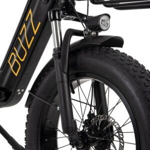 Buzz Centris 20” Fat Tire Folding eBike, Off Road ebike, 500W Rear Hub Motor, Class 2 eBike 20 MPH Pedal Assist and Throttle, 6-Speed Shimano Twist Shifting, Black