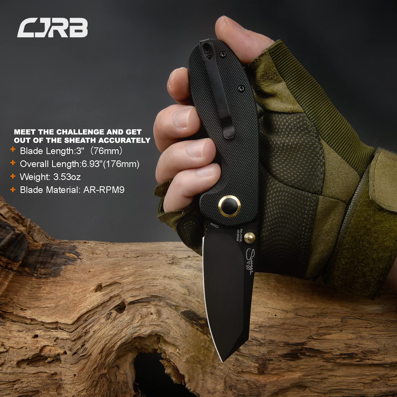 CJRB Folding Pocket Knife Maileah Tactical Knife with AR-RPM9 Powder Steel Balde and G10 Small Tactical Pocket Knife EDC for outdoor survival hunting camping J1918 (Black Blade/Black Handle)