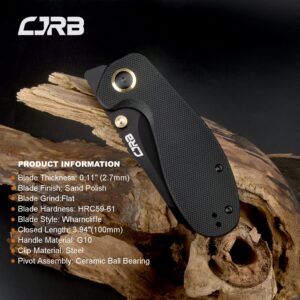 CJRB Folding Pocket Knife Maileah Tactical Knife with AR-RPM9 Powder Steel Balde and G10 Small Tactical Pocket Knife EDC for outdoor survival hunting camping J1918 (Black Blade/Black Handle)