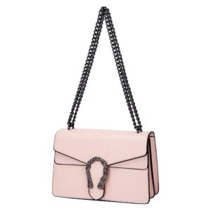 deepmeow crossbody shoulder evening bag for women - snake printed leather messenger bag chain strap clutch small square satchel purse（pink）