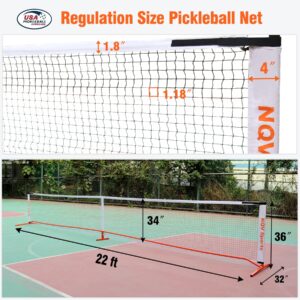 NQV Pickleball Net,22ft Full Court Size Regulation Pickleball Net Portable Outdoor Backyard Driveway Indoor+Weather Resistant Metal Frame Stand+4 Pickleballs+ Duffle Bag+ Chalks