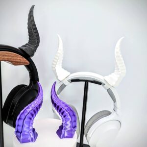 BeamTeam3D Spiky Devil Horns for Headphones - Demon Headphone Attachment in Various Colors with Self Fastener - Cosplay Devil Ears for Gamers and Streamers (Set of 2) (Sparkle Black)