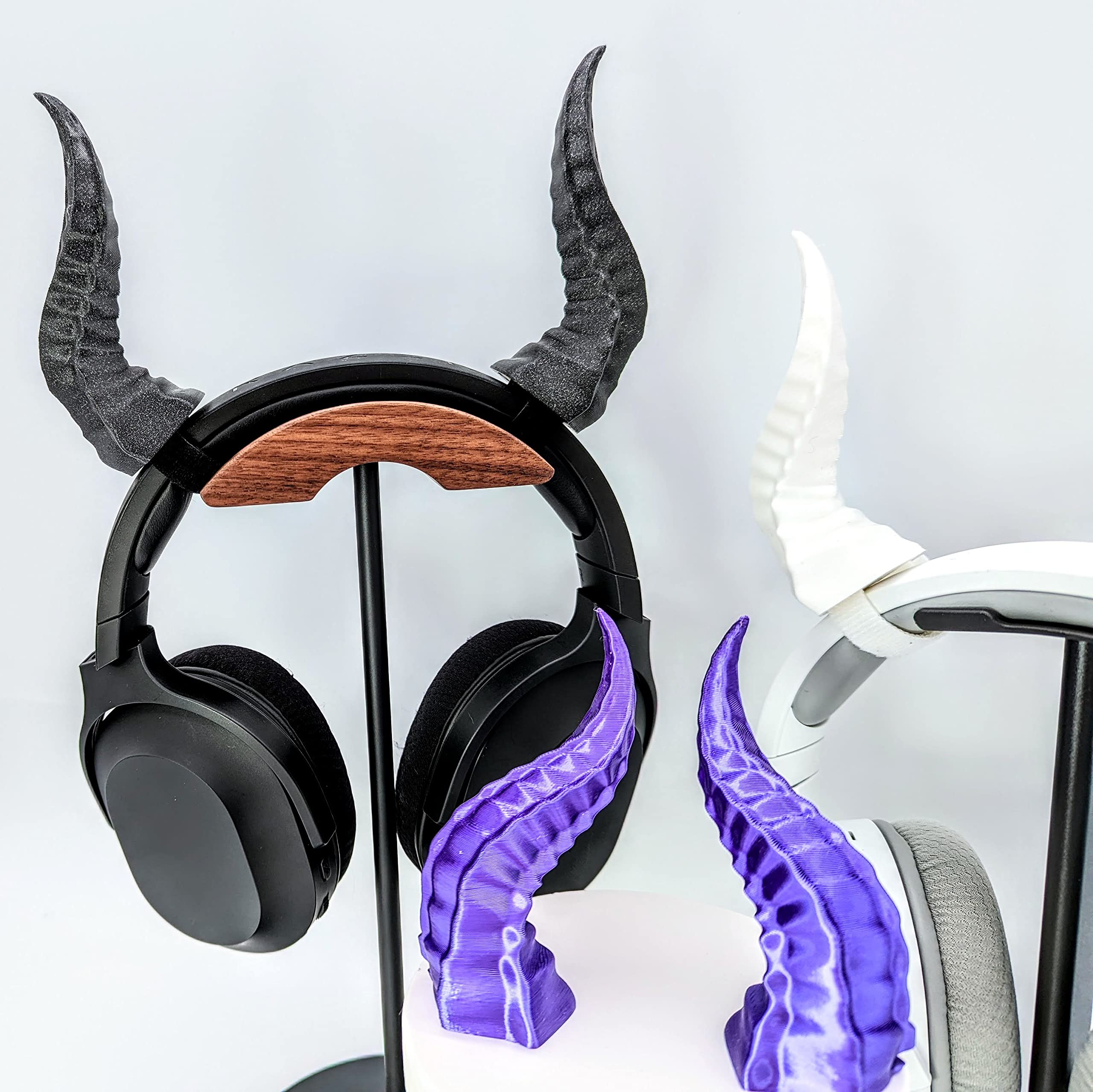 BeamTeam3D Spiky Devil Horns for Headphones - Demon Headphone Attachment in Various Colors with Self Fastener - Cosplay Devil Ears for Gamers and Streamers (Set of 2) (Sparkle Black)