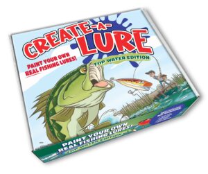 create-a-lure top water edition lure making kit, paint your own fishing lures, kids painting crafts with 2 lures, kid-safe washable paint colors, paint brushes and hooks