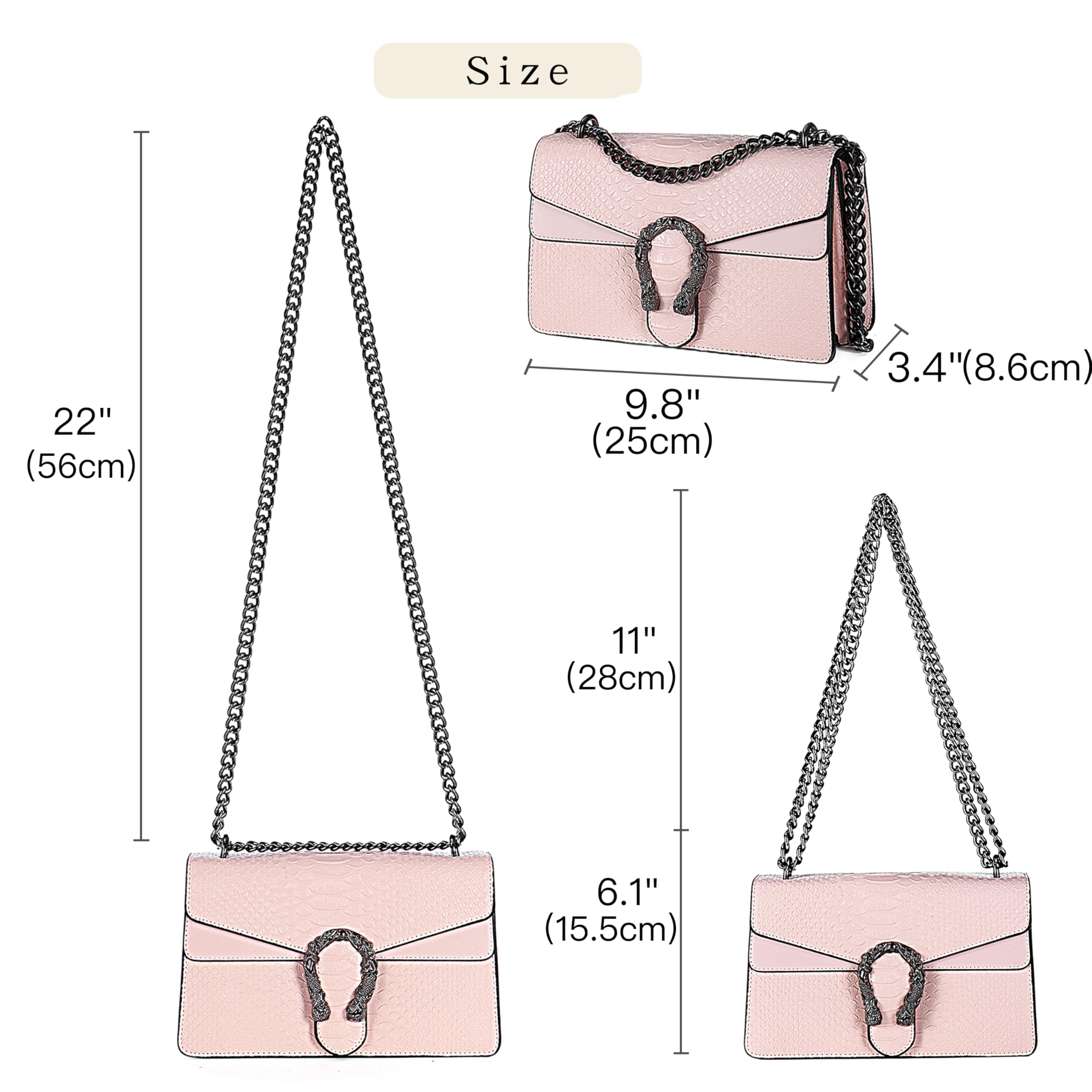 DEEPMEOW Crossbody Shoulder Evening Bag for Women - Snake Printed Leather Messenger Bag Chain Strap Clutch Small Square Satchel Purse（Pink）