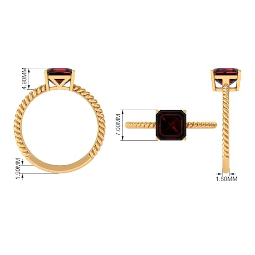 Real Garnet Solitaire Twisted Rope Ring for Women (8 MM Asscher, AAA Quality, January Birthstone Jewelry), 14K Yellow Gold, Size:US 6.50