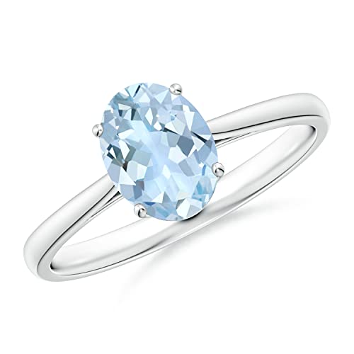 Carillon Oval 8X6 MM 1.5 Ctw Aquamarine Gemstone 925 Sterling Silver Women Stacking Ring GIFT FOR HER (Sterling Silver, 6.5)