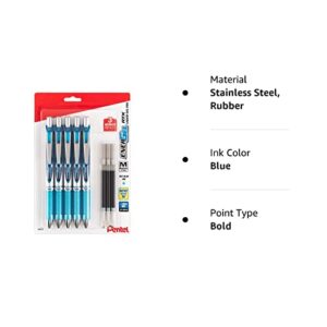 Pentel EnerGel 0.7 mm Liquid Gel Ink Pens - Pack of 5 Sky Blue Deluxe RTX Energel Pens with 3 Refills