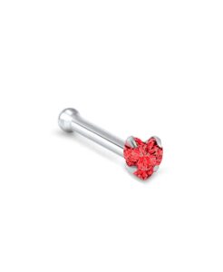 14k white gold nose bone ring 3mm red heart cz 22g