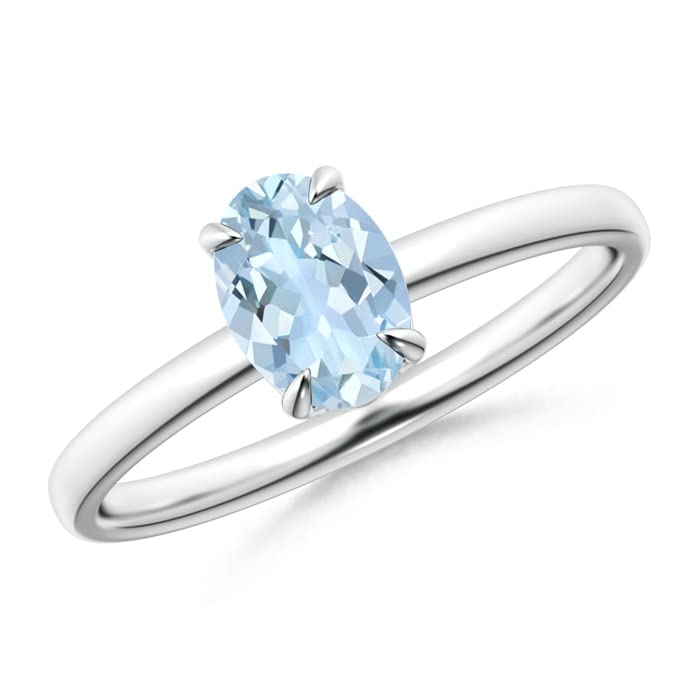 CARILLON 925 Sterling Silver 1 Ctw Oval Aquamarine Gemstone Single Stone Solitaire Women Engagement Ring (Sterling Silver, 8.5)