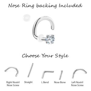 14k White Gold Nose Bone Ring 3mm Red Heart CZ 22G