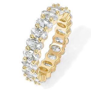 PAVOI 14K Gold Plated Rings Oval Cubic Zirconia Love Ring | Eternity Ring | 5mm Stackable Rings for Women | Gold Rings for Women (Yellow Gold Plated, 10)