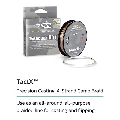 Seaguar 101 TACTX Braided Camo Fishing Line & Fluoro Kit, with Free 5lb Leader - 15lbs, 150yds Break Strength/Length - 15TCX150