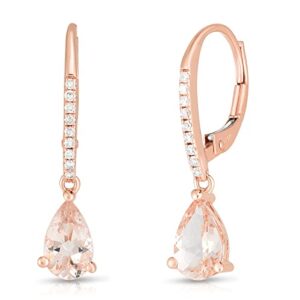 KOKAV 14K Rose Gold Genuine Morganite 1-1/10Ct Teardrop Dangle Earrings with Diamonds.