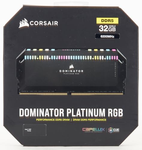 CORSAIR DOMINATOR PLATINUM RGB DDR5 RAM 32GB (2x16GB) 6200MHz CL36 Intel XMP iCUE Compatible Computer Memory - Black (CMT32GX5M2X6200C36)