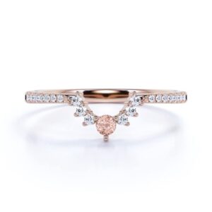 Rosie Collection 14K Rose Gold Plated Sterling Silver 925 Created Morganite & CZ Tiara Crown Dainty Curved Wedding Band Ring 5