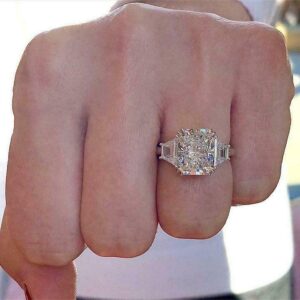 BeBold 3Ct Radiant Trapezoid Cut Simulated Diamond CZs Trilogy Engagement Ring for Women White Gold Plated