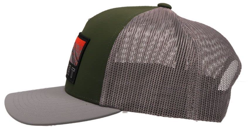 Hooey Habitat in Green and Grey Five Panel Trucker with Black Orange and Grey Rectangle Patch 6012TGRGY