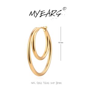 MYEARS Women Double Hoop Earrings Gold Inside-out 14K Gold Filled Small Simple Handmade Hypoallergenic Everyday Illusion Jewelry