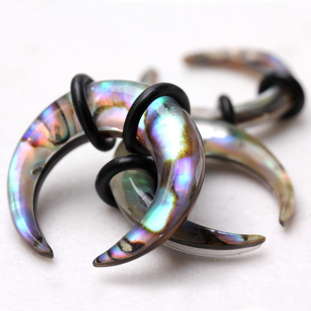 Hand Carved Organic Abalone Shell Pincher Taper Plugs with O-Rings, Sold as a Pair (8mm (0GA))