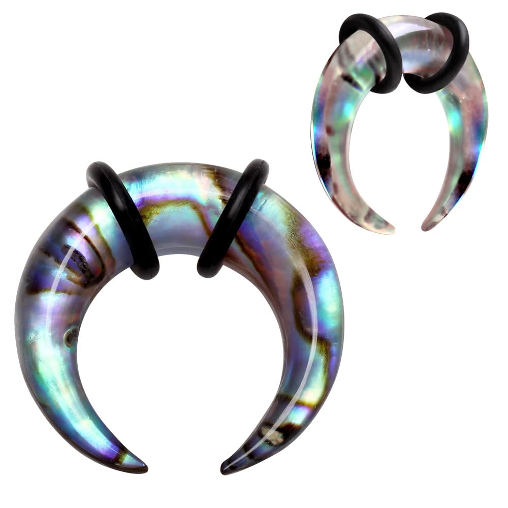 Hand Carved Organic Abalone Shell Pincher Taper Plugs with O-Rings, Sold as a Pair (8mm (0GA))