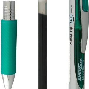 Pentel EnerGel 0.7 mm Liquid Gel Ink Pens - Pack of 5 Green Deluxe RTX Energel Pens with 3 Refills