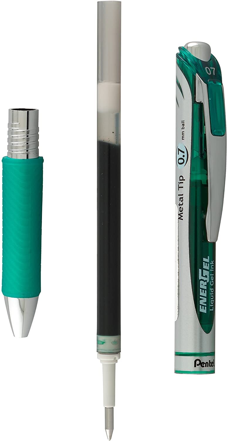 Pentel EnerGel 0.7 mm Liquid Gel Ink Pens - Pack of 5 Green Deluxe RTX Energel Pens with 3 Refills