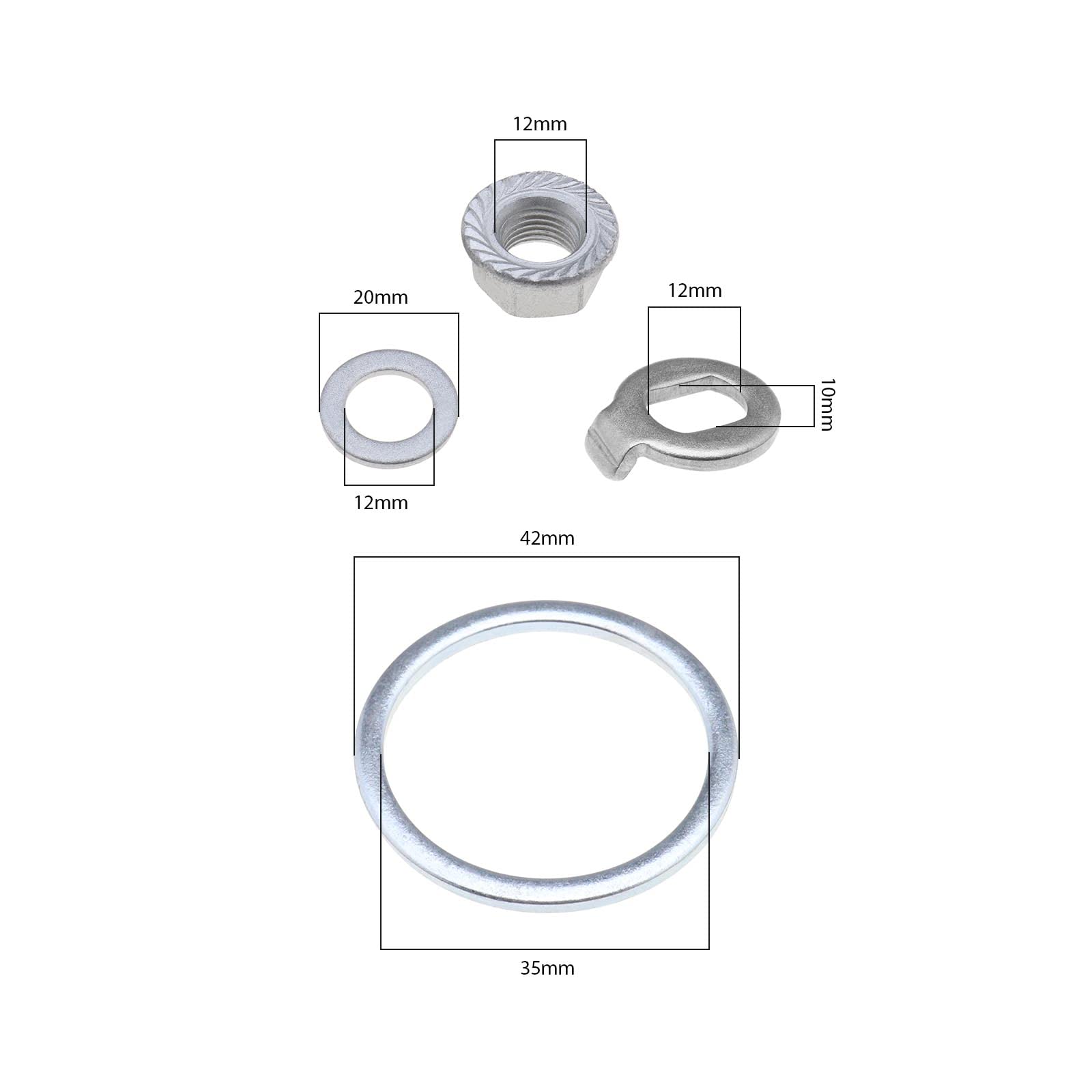 Create idea 1 Set E-Bike Hub Motor Nuts Bike Safety Washers Electric Bicycle Wheel Lock Nuts Motor Axle Bolt Screw for 250W-500W Motors with 12mm Shaft