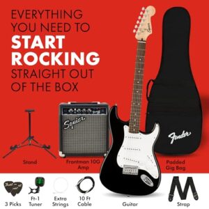 Stratocaster Electric Guitar Kit with Amp, Bag, Strap - Fender Squier, Poplar Body, Laurel Fingerboard