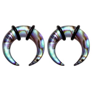 hand carved organic abalone shell pincher taper plugs with o-rings, sold as a pair (8mm (0ga))