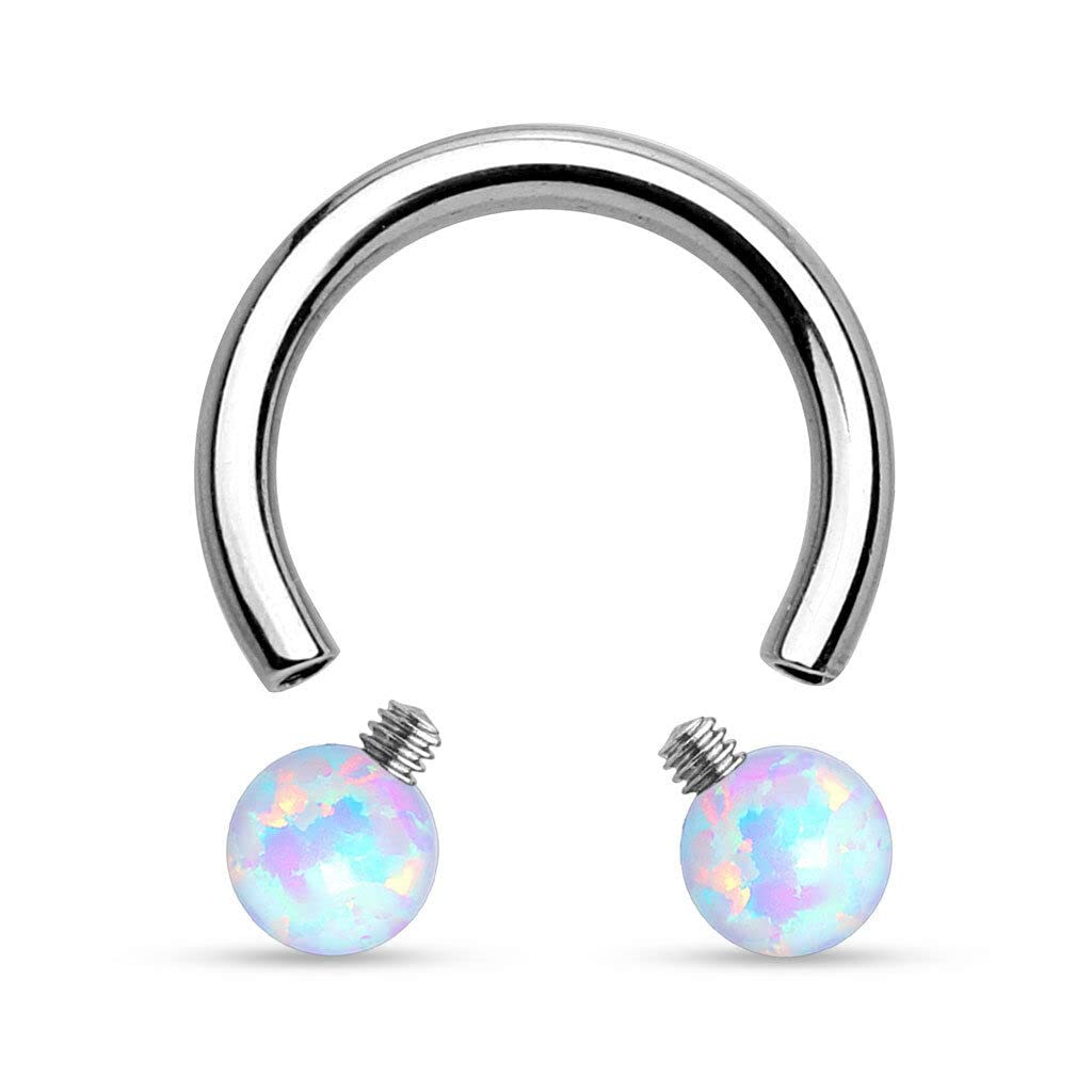 Simulated Opal Surgical Steel Circular Barbell Septum Ring Horseshoe Piercing 16G - White