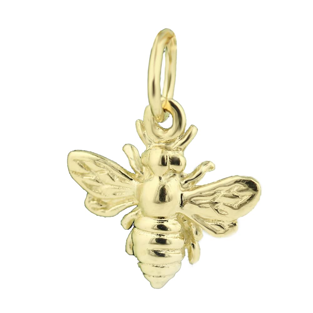 GNGJewel Solid 14k Gold 3D Tiny Bee Necklace Bumble Bee Queen Bee Bumblebee Charm Pendant Necklace (Pendant Only, Yellow Gold)