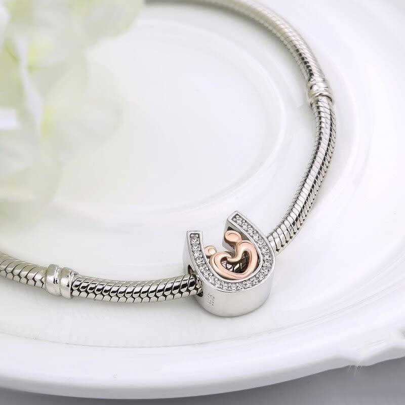 925 Sterling Silver Charm Bead fits Pandora Bracelets & Necklaces & More DIY (Lucky Mom Baby Mothers Day)