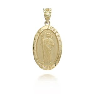 High Polish 10K Yellow Gold St. Saint Jude Pray For Us Oval Medal Pendant